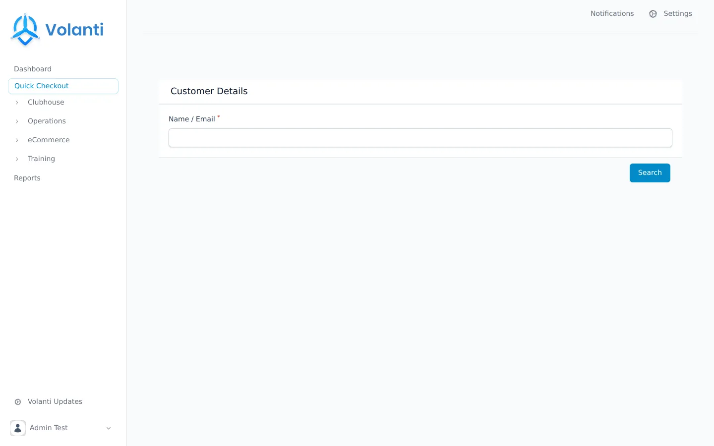The Volanti front-desk checkout taking a card-present payment