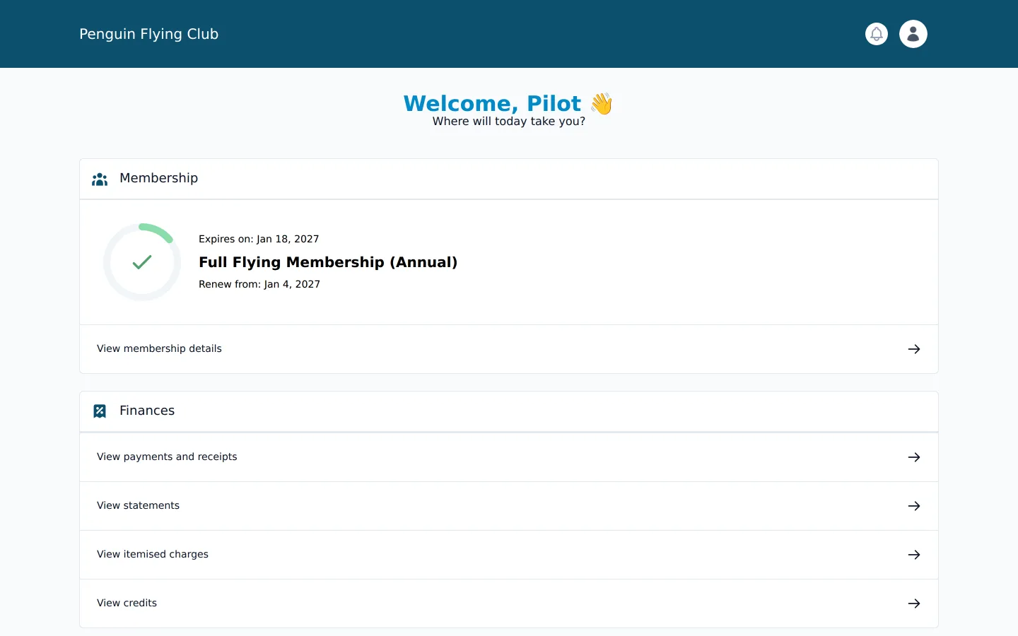 A syndicate member booking the aircraft from the pilot portal on their phone